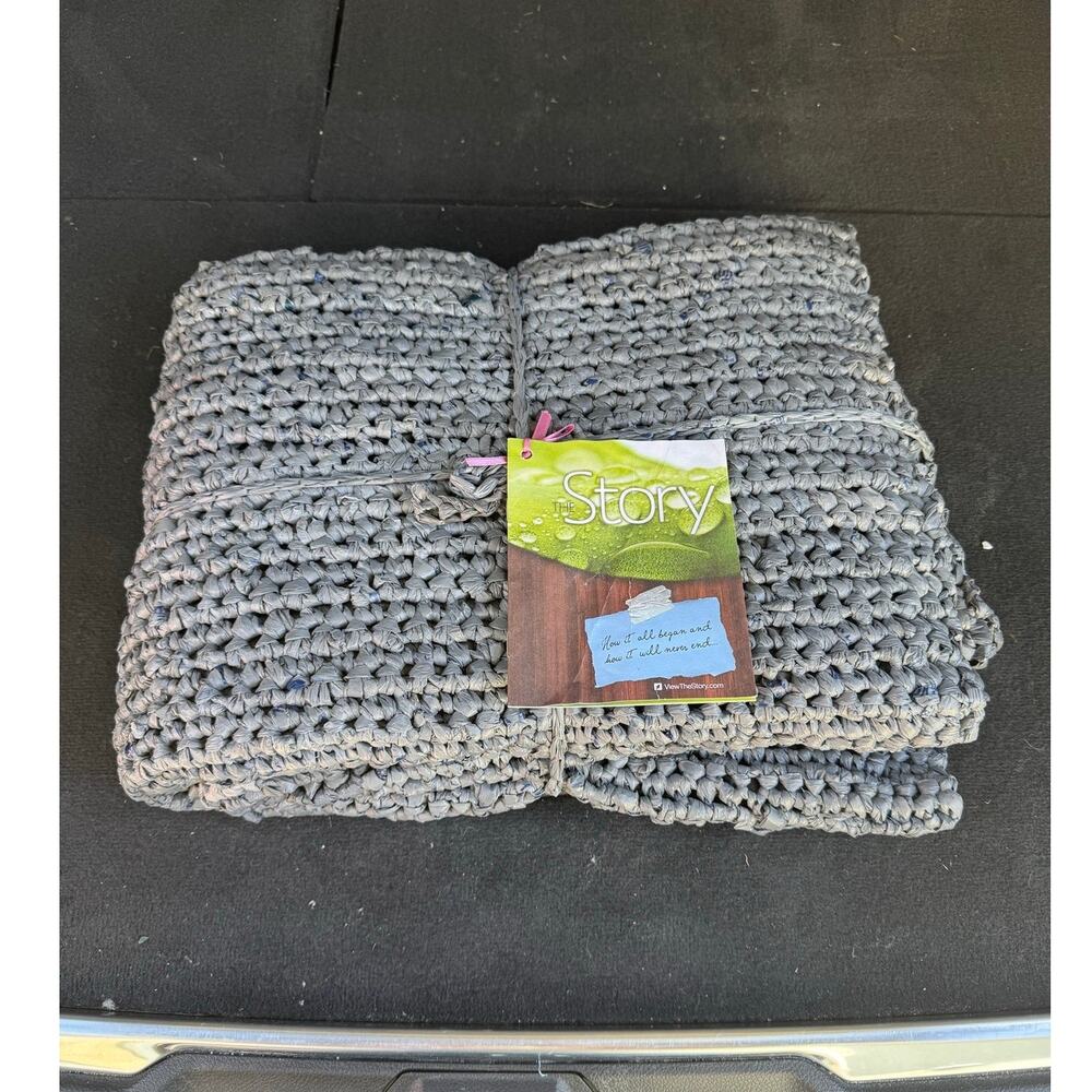 hand-crocheted sleeping rug made from recycled plastic bags plarn plastic yarn
